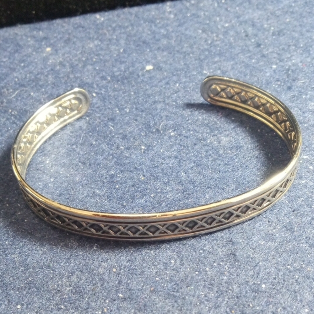 Silvertone Geometric Patterned Bracelet Vintage - image 5